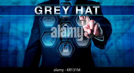 Security Software Developer Drücken grauen Hut Stockfoto