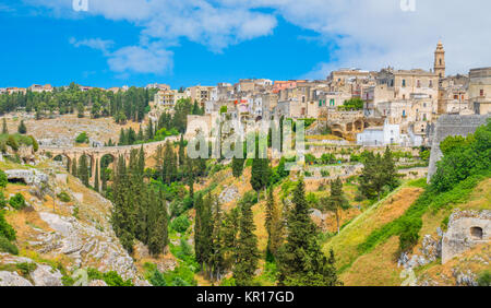 Panoramablick über Gravina in Puglia, Provinz Bari, Apulien, Süditalien. Stockfoto