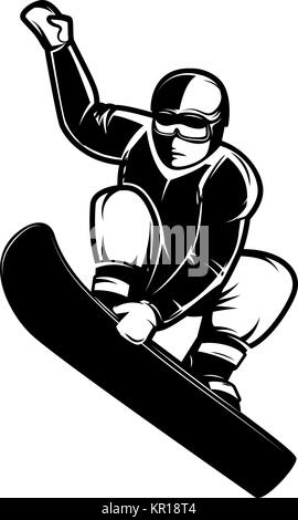 Snowboarder Abbildung auf weißem Hintergrund. Design Element für Wappen, Zeichen, Aufkleber, Poster. Vector Illustration Stock Vektor