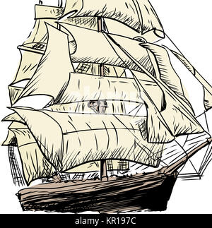 Erläutert einzelne Clipper Ship Doodle Stockfoto