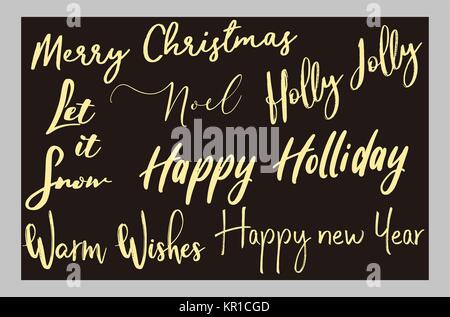 Neues Jahr und Frohe Weihnachten dekorative Inschriften. Typografie gesetzt. Die wichtigsten Symbole des Urlaubs. Vektor Logos, Embleme, text Design. Verwendbar für, Grußkarten, Geschenke etc. Stock Vektor