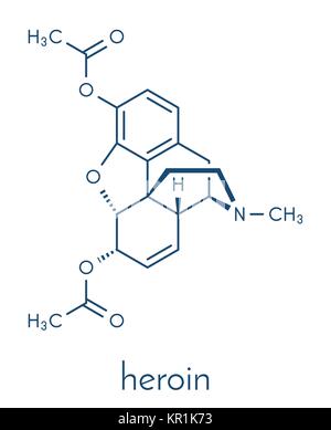 (Heroin, Morphium diacetylmorphine Diacetat, diacetylmorphin) opioid drug Molecule. Skelettmuskulatur Formel. Stock Vektor