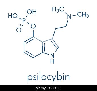 Psilocybin psychedelisch Pilz Molekül. Prodrug von psilocin. Skelettmuskulatur Formel. Stock Vektor