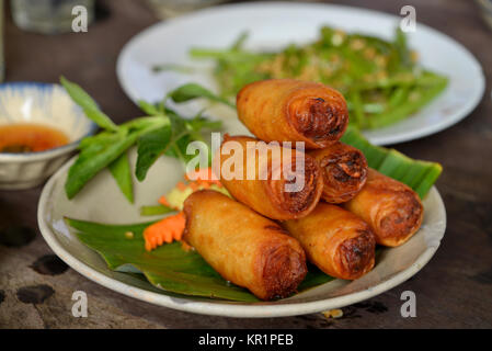 Frühlingsrollen, eine 'geheime Wachen des RestaurantA', Ho Chi Minh City, Vietnam, Fruehlingsrollen, "Secret Garden Restaurant", Ho-Chi-Minh-Stadt Stockfoto