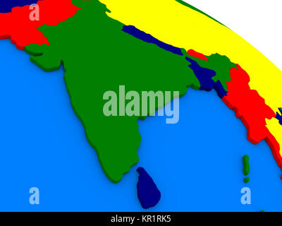 Indien auf bunten 3D-Globus Stockfoto