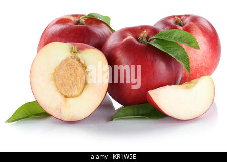 Nektarine Nektarinen Obst isoliert frisches Obst schneiden die Hälfte befreit Schnitt Stockfoto