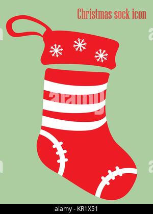 Weihnachten Socke Symbol in Rot und Weiß auf grünem Hintergrund isoliert. Vector Illustration Stock Vektor