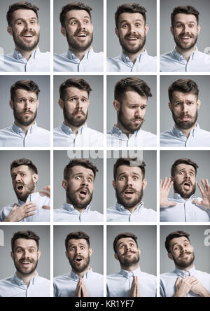 Der junge Mann' s Porträts mit unterschiedlichen Emotionen Stockfoto