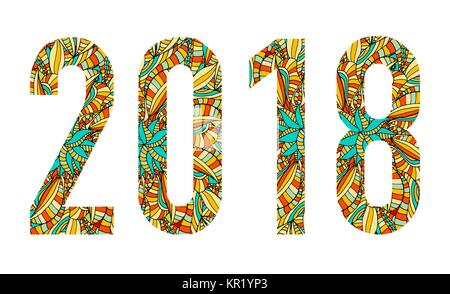 Neues Jahr 2018 abstrakte Farbige digital, Hand gezeichnet doodle Vektor. Stock Vektor