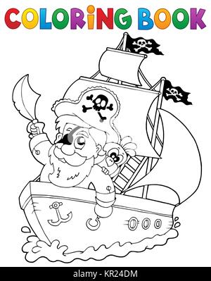 Malbuch Schiff mit Pirat 2 Stockfoto