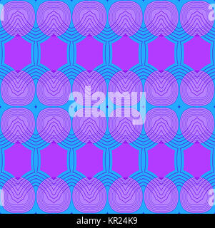 Abstrakte geometrische Nahtlose retro Hintergrund. Nahtlose Ellipsen und Sechskant Muster in Violett und Hellblau mit lila skizziert. Stockfoto