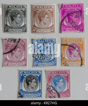 Briefmarken aus der ehemaligen britischen Kolonie Malaya Stockfoto