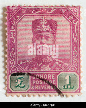 Briefmarken aus der ehemaligen britischen Kolonie Johore in Südostasien Stockfoto