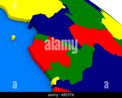 Kamerun, Gabun und Kongo auf bunten 3D-Globus Stockfoto