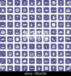 100 Kirche Icons Set grunge Sapphire Stock Vektor