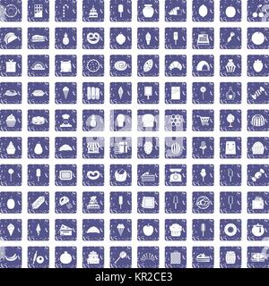 100 Süßwaren Icons Set grunge Sapphire Stock Vektor