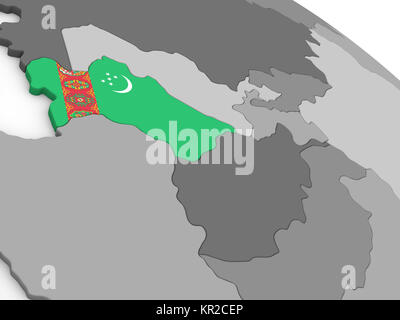 Turkmenistan auf Weltkugel mit Fahne Stockfoto