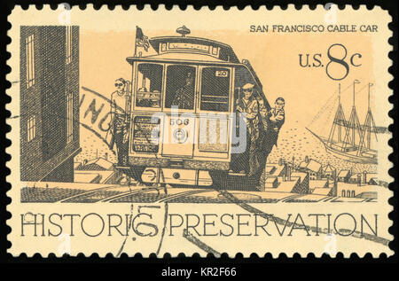 UNITED STATES - ca. 1971: einen Stempel in den USA gedruckt, zeigt, Seilbahn, San Francisco, Reihe historische Bewahrung Ausgabe, ca. 1971 Stockfoto