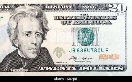 Zwanzig Dollar Bill amerikanisches Geld. Stockfoto