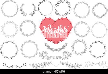 Lorbeer und Kränze Hand gezeichnet Vector Illustration. Designelemente für Einladungen, Grußkarten, Zitate, blogs, Poster und Einladungen mehr, Urlaub, Foto Overlays, t-shirt Drucken, Flyer,, Tasse, Kissen. Ideal für Hochzeit Frames. Stock Vektor