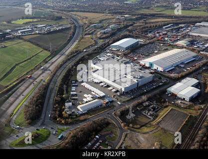 Luftaufnahme von Arla Foods Factory & Büros, Leeds Stockfoto