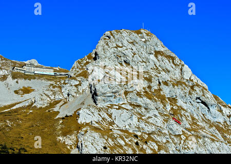 Historische Mountain Hotel pilatus-kulm und Peak Esel, Pilatus massiv, Alpnachstad in der Nähe von Luzern, Schweiz Stockfoto