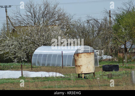 Gewächshaus Polycarbonat in einem privaten Garten Stockfoto