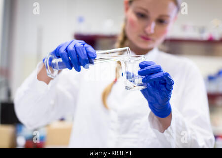 Portrait einer weiblichen Forscher Forschungsarbeiten in einem Chemielabor (Farbe getonte Bild flach DOF) Stockfoto