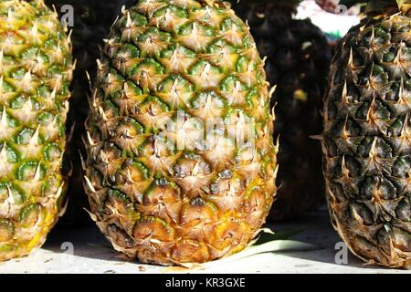Bunte Ananas auf einem Markt in Santa Pola, Alicante, Spanien Abschaltdruck Stockfoto