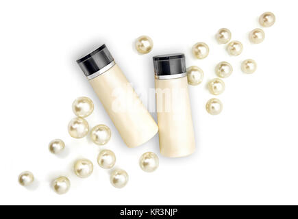 Zwei leere Pearl kosmetische Flaschen Stockfoto