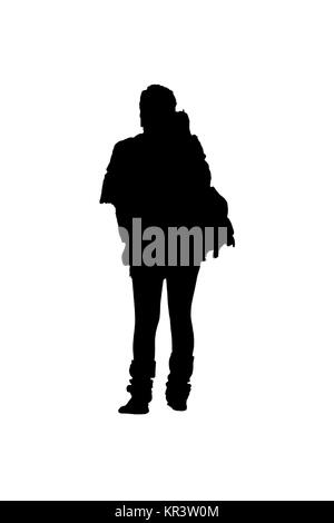 Rückansicht der Frau mit Rucksack Silhouette Stockfoto