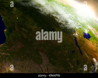 Demokratische Republik Kongo aus dem Weltraum bei Sonnenaufgang Stockfoto