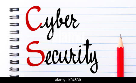 CS Cyber Security auf Notebook Seite geschrieben Stockfoto