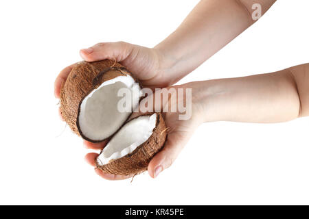 Kokosnuss in Händen Stockfoto