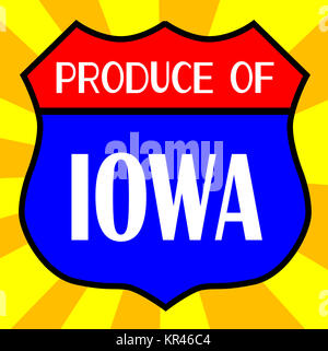 Produzieren von Iowa Schild Stockfoto