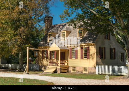 Blue Bell Mietshaus oder gewöhnlichen in Colonial Williamsburg. Stockfoto