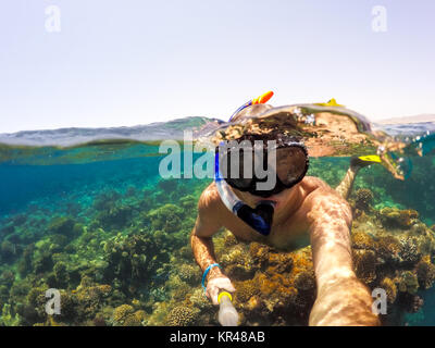 Schnorcheln Schwimmen im seichten Wasser, Rotes Meer, Ägypten Stockfoto