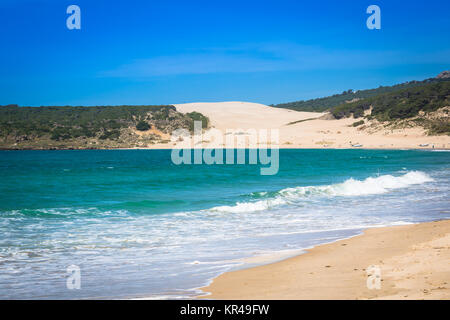 Sand dune der Strand von Bolonia, Provinz Cadiz, Andalusien, Spanien Stockfoto