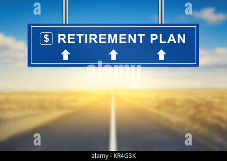 Altersvorsorge Worte auf Blau Schild Stockfoto