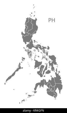 Philippinen Regionen Karte grau Stockfoto