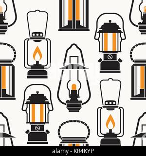 Vintage Laternen Muster in Schwarzweiß. Verschiedene Öllampen und retro Laternen nahtlose Hintergrund im Überblick Stil. Stock Vektor