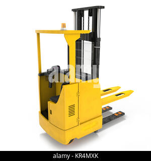 Moderne Gabelstapler auf weißen isoliert. 3D-Darstellung Stockfoto