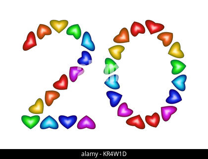 Nummer 20 der bunte Herzen Stockfoto