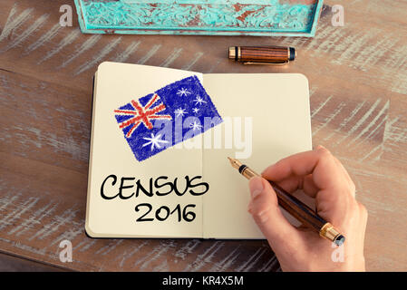 Volkszählung vom 9. August 2016, Australien auf Notebook Seite geschrieben Stockfoto