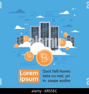 Bitcoin Mining Farm Konzept digitale virtuelle Crypto Währung Data Center Storage Stock Vektor