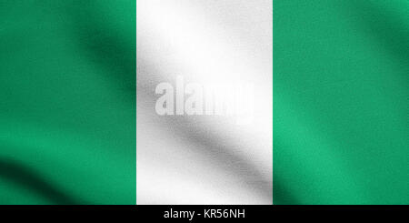 Flagge Nigeria winken in Wind mit Stoff Textur Stockfoto