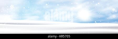 Winter Hintergrund horizontale Banner Schnee weiße Landschaft Blue Sky Schneefall Stock Vektor