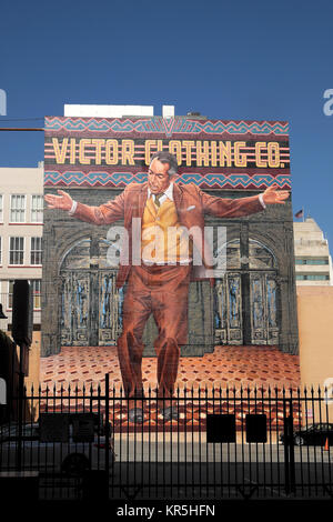 Victor Kleidung Co Gebäude Straße Art Wall Wandmalerei mit Anthony Quinn" der Papst von Broadway" artist Eloy Torrez 2017 KATHY DEWITT wiederhergestellt Stockfoto