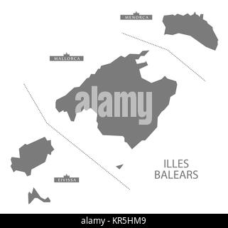 Illes Balears Spanien Karte grau Stockfoto