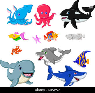 Sammlung von Sea Life Cartoon Stockfoto